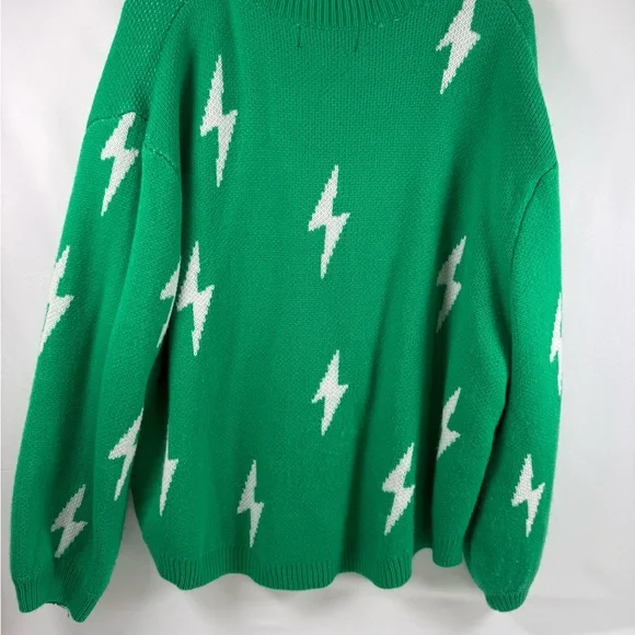 Dressed in LALA V-Neck Green Sweater with White Lightning Bolts - Picture 3 of 4